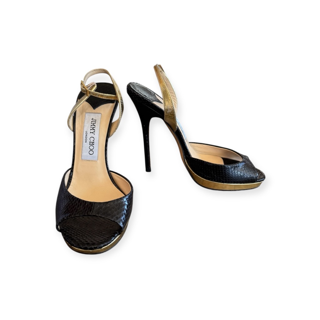 Jimmy Choo Black Gold Heels Size 36 Us 6 Slingback Stiletto Pumps